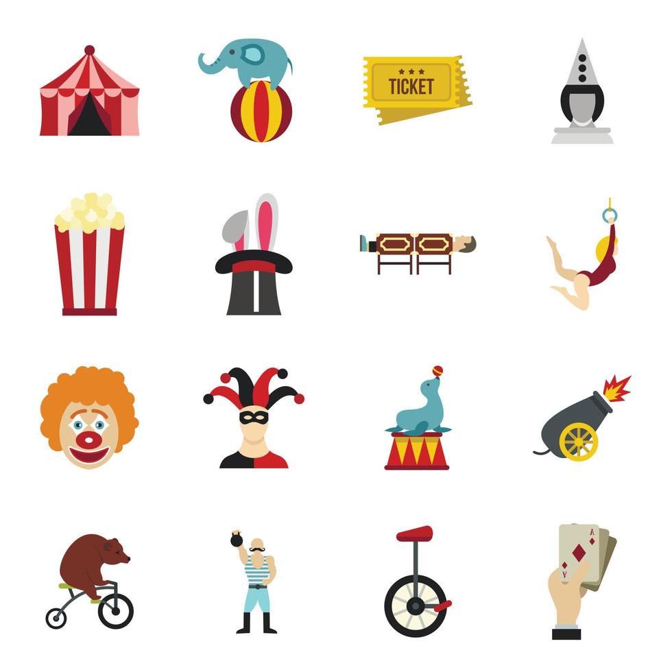 Circus entertainment icons set, flat style vector