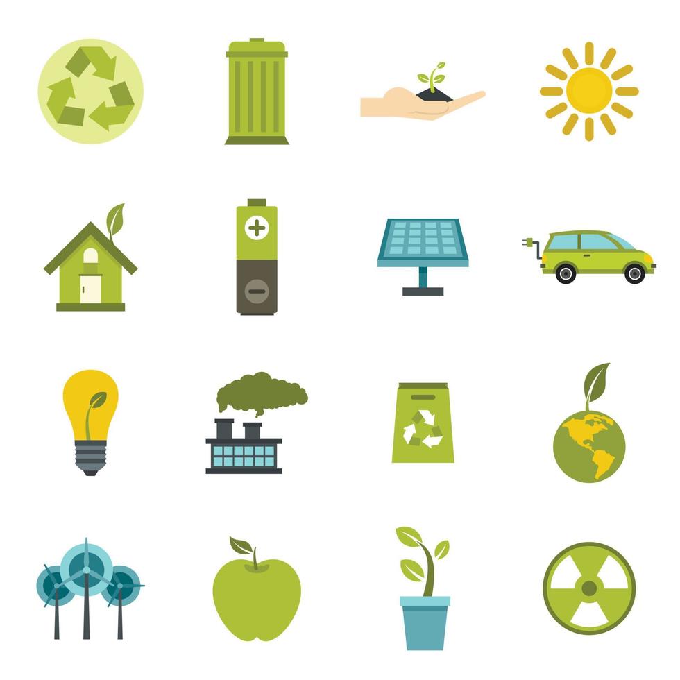 Conjunto de iconos de ecología, tipo plano vector