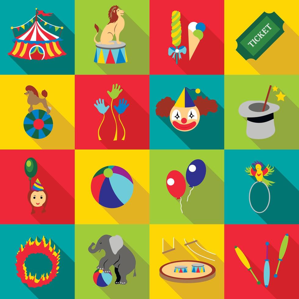 Circus icons set, flat style vector