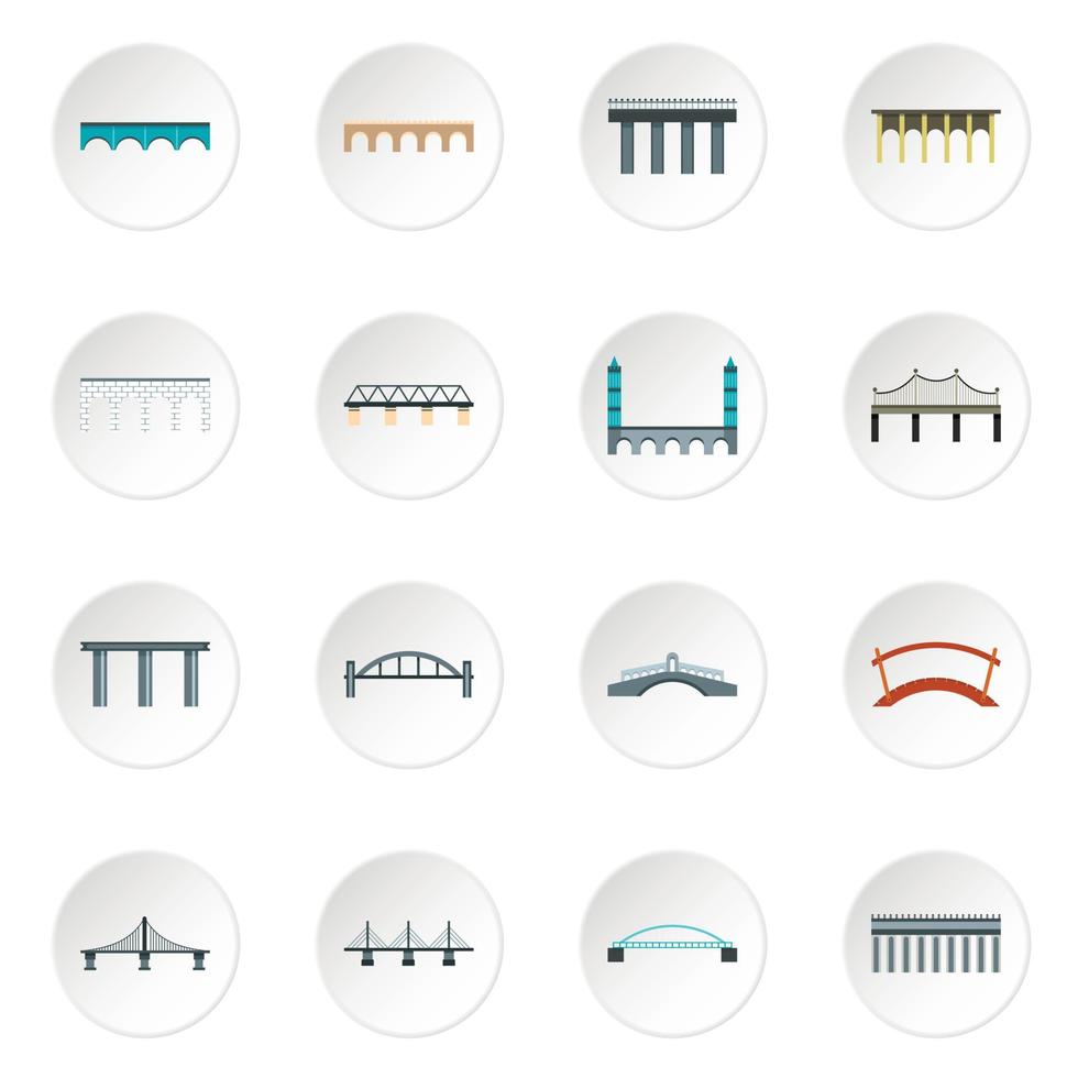 Bridge icons set, flat style vector