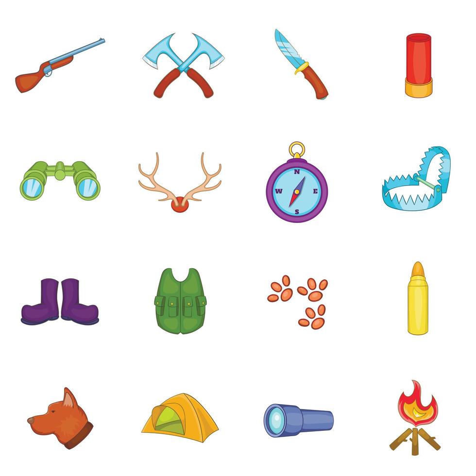 Hunting icons set, cartoon style vector