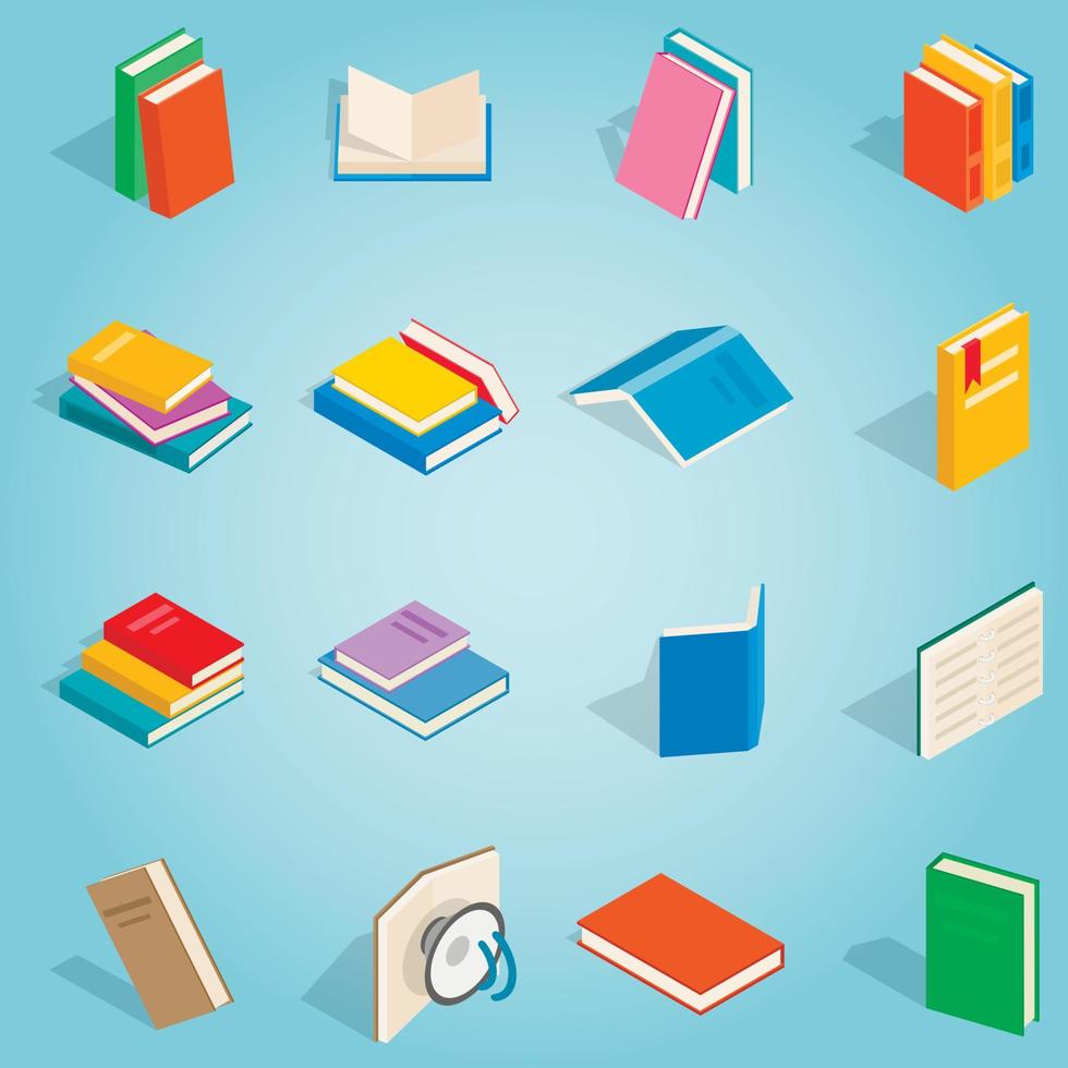 Book set icons, isometric 3d style vector