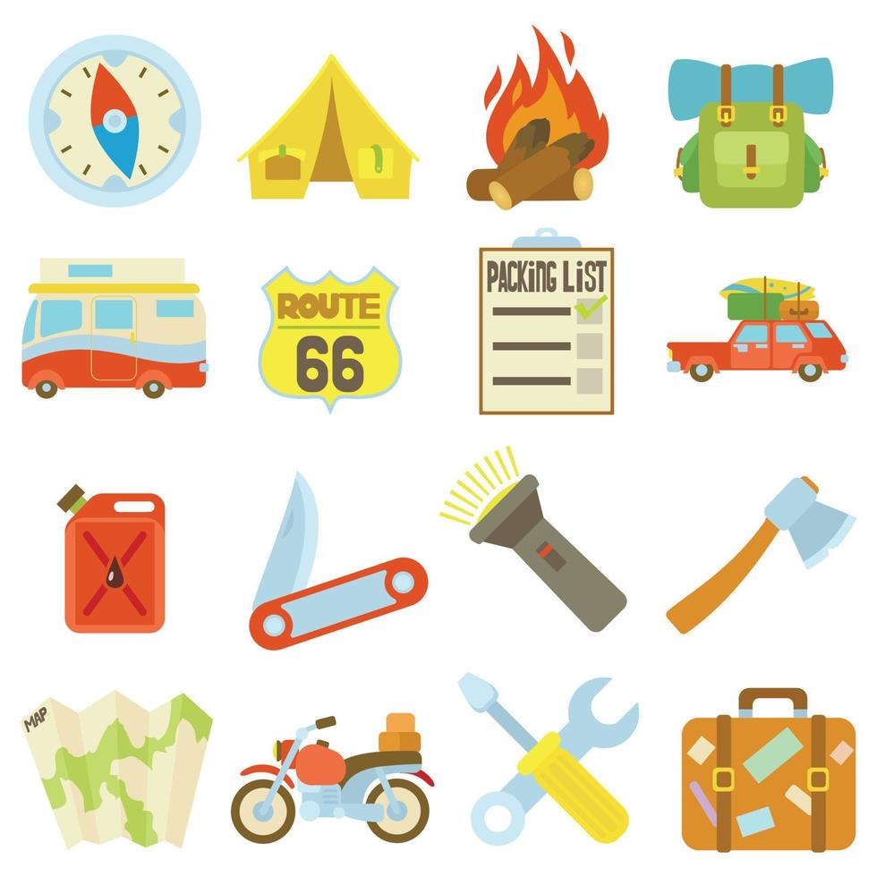 Travel icons set, flat style vector