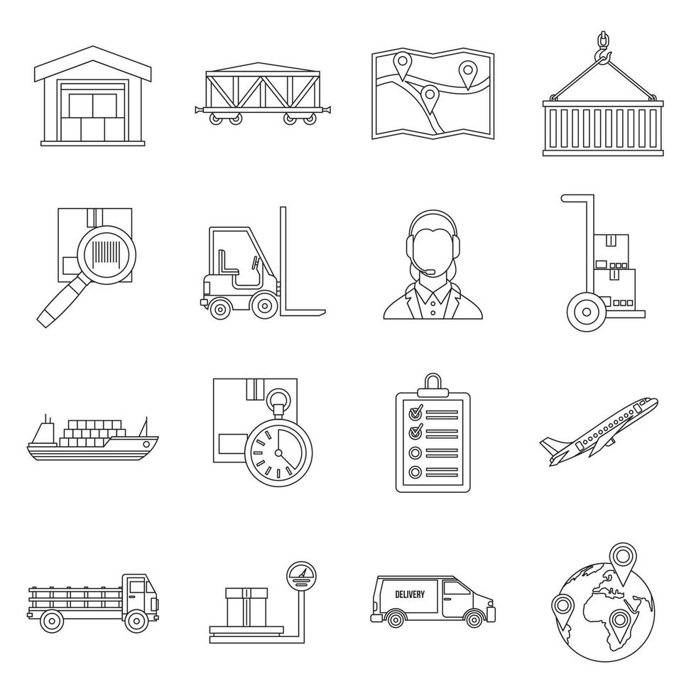 Logistic icons set, outline style vector