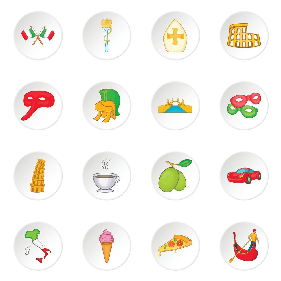 Italy icons set, cartoon style vector
