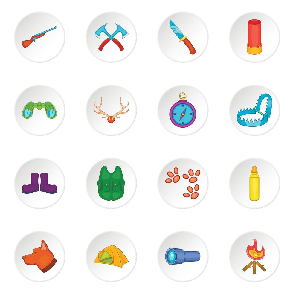 Hunting icons set, cartoon style vector