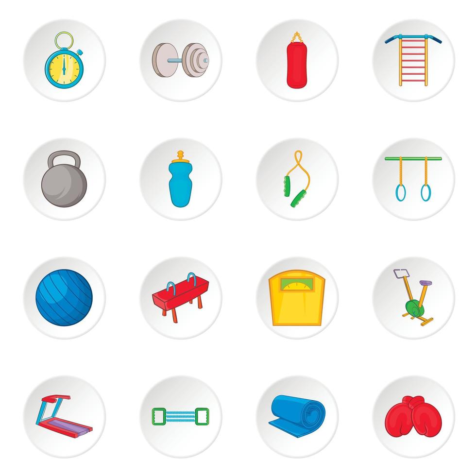 Fitness icons set, cartoon style vector