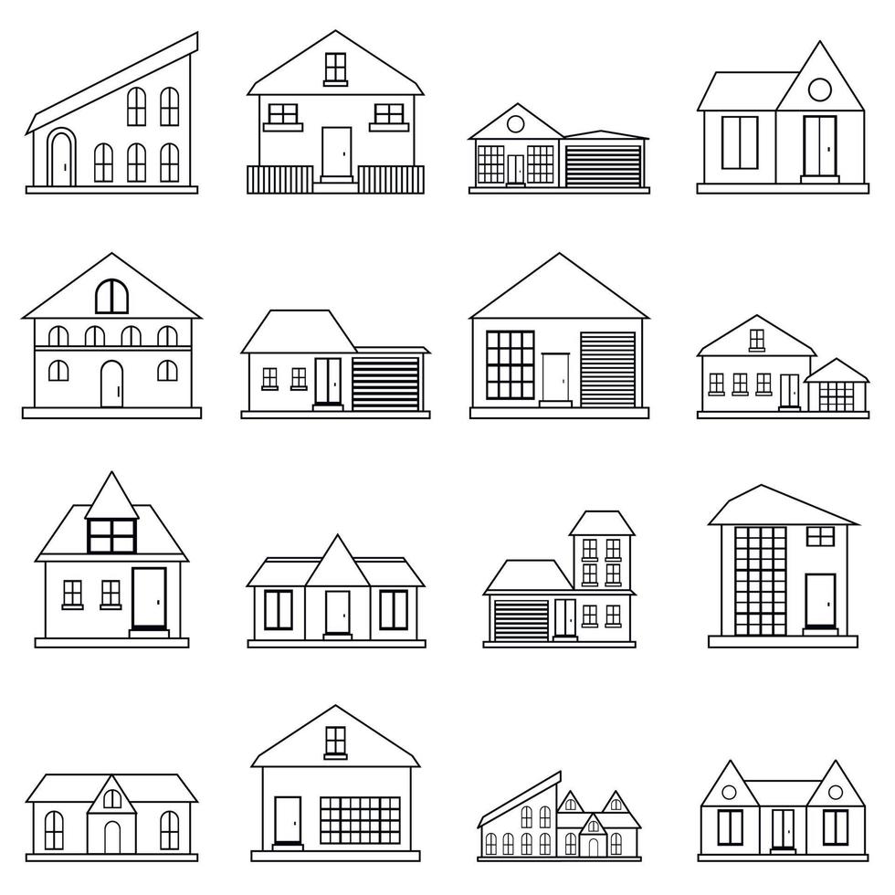 Houses icons set, outline style vector