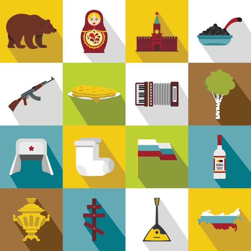 Russia icons set, flat style vector