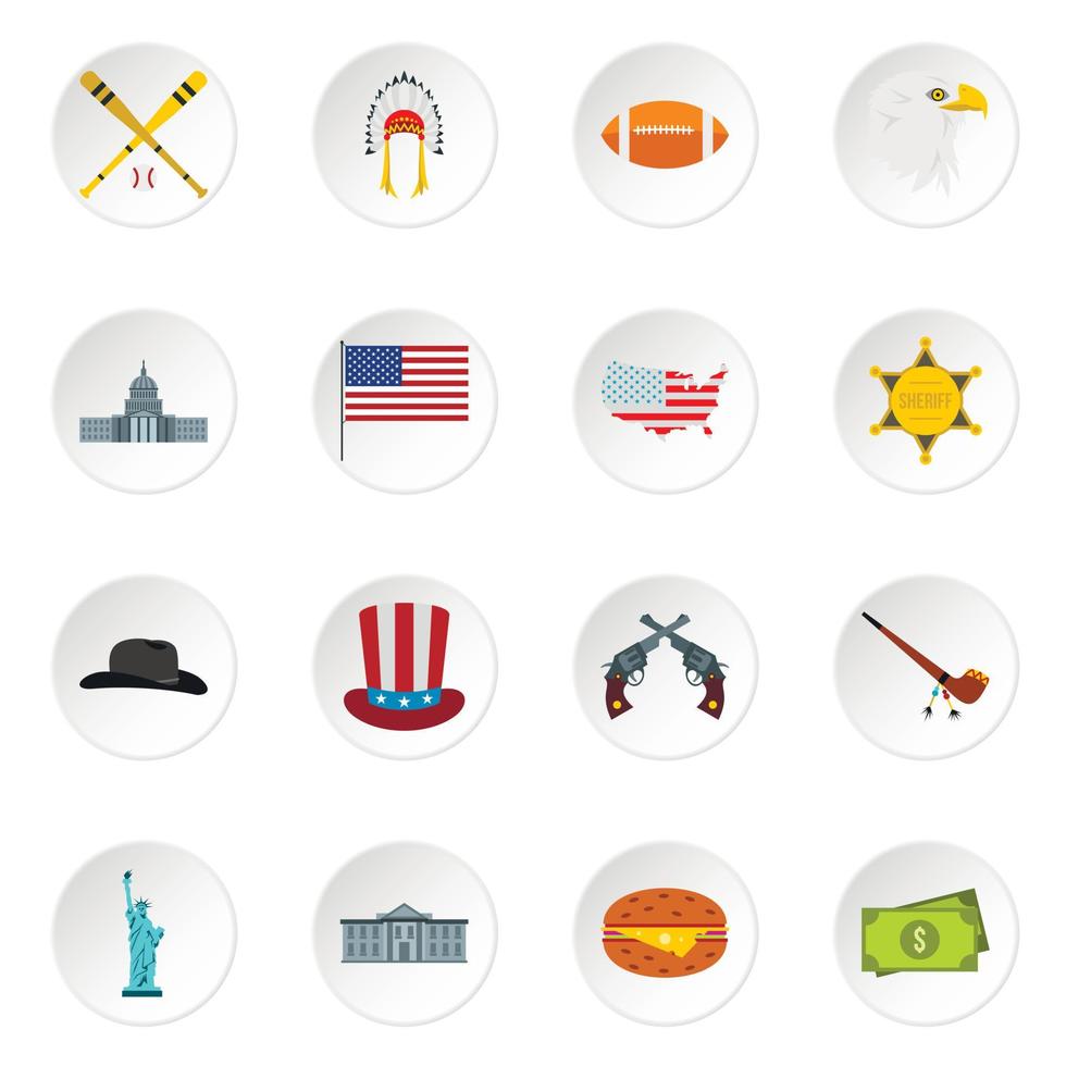 USA icons set, flat style vector