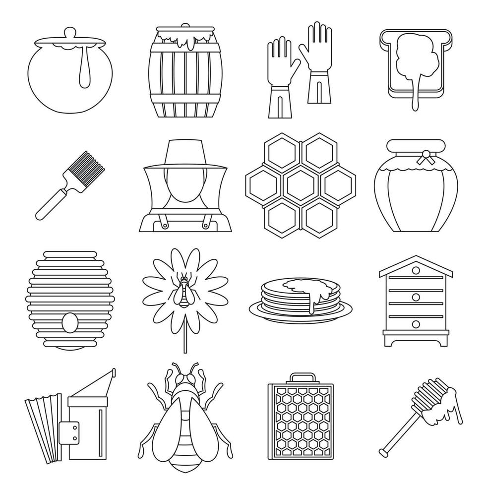 Apiary tools icons set, outline style vector
