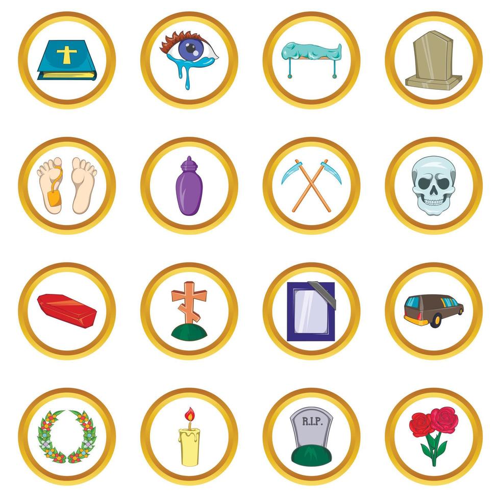 Funeral Icons set, cartoon style vector