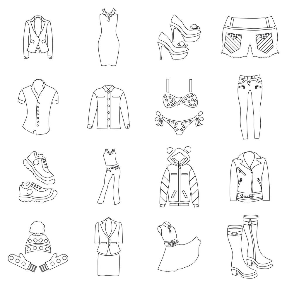 conjunto de iconos de ropa de mujer, estilo de esquema vector