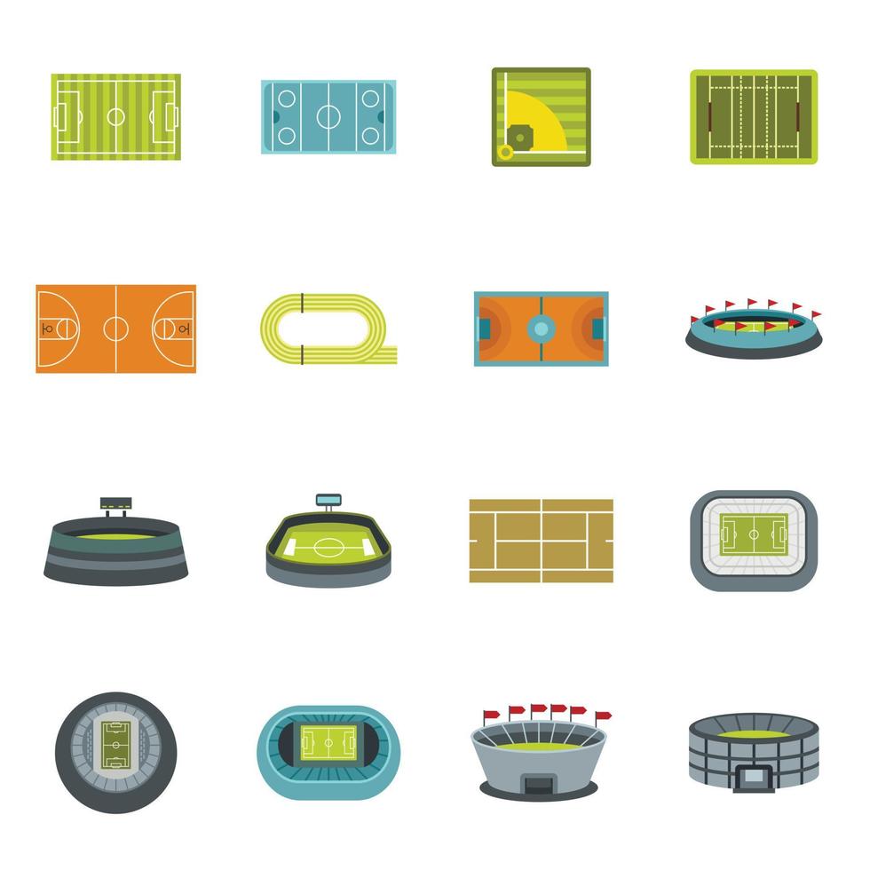 Sport stadium icons set, flat style vector