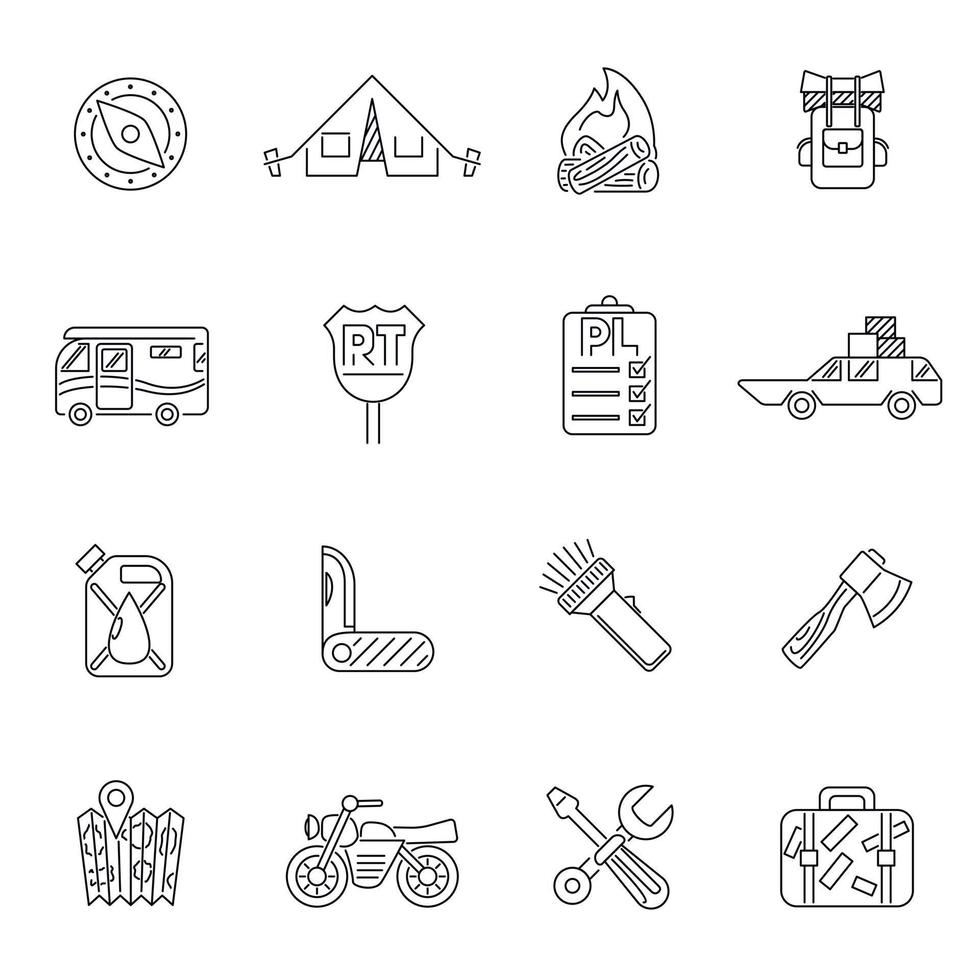 conjunto de iconos de viaje, estilo de contorno vector