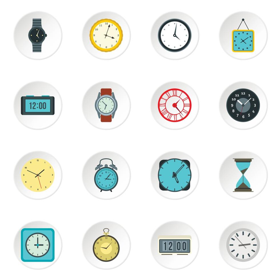 Clock icons set, flat style vector