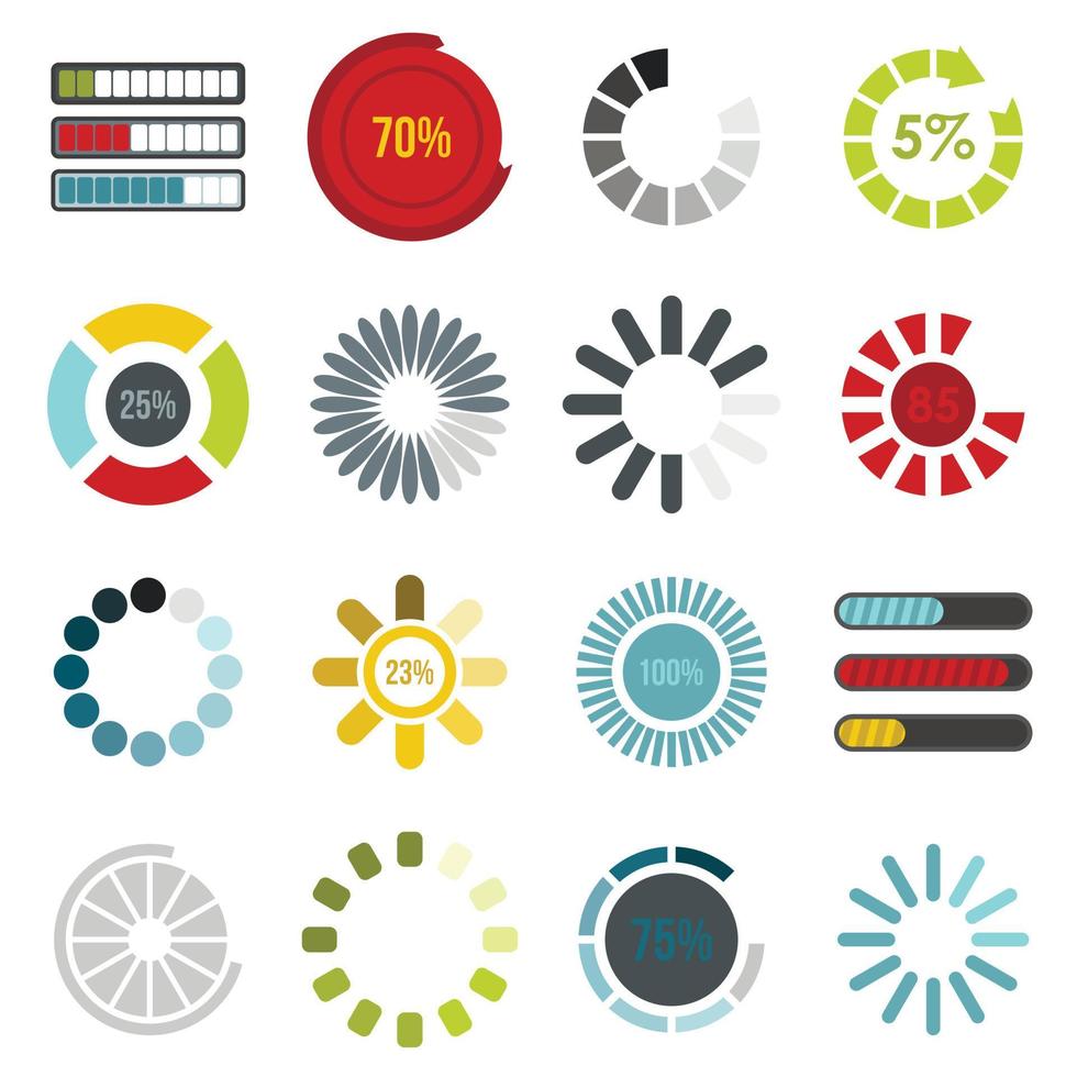 Download progress bar icons set, flat style vector