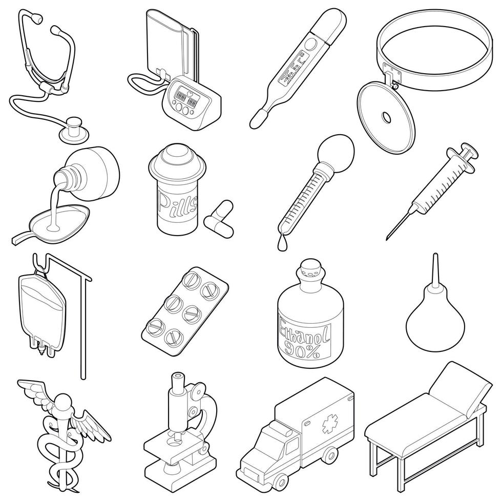 Medical icons set, isometric outine style vector