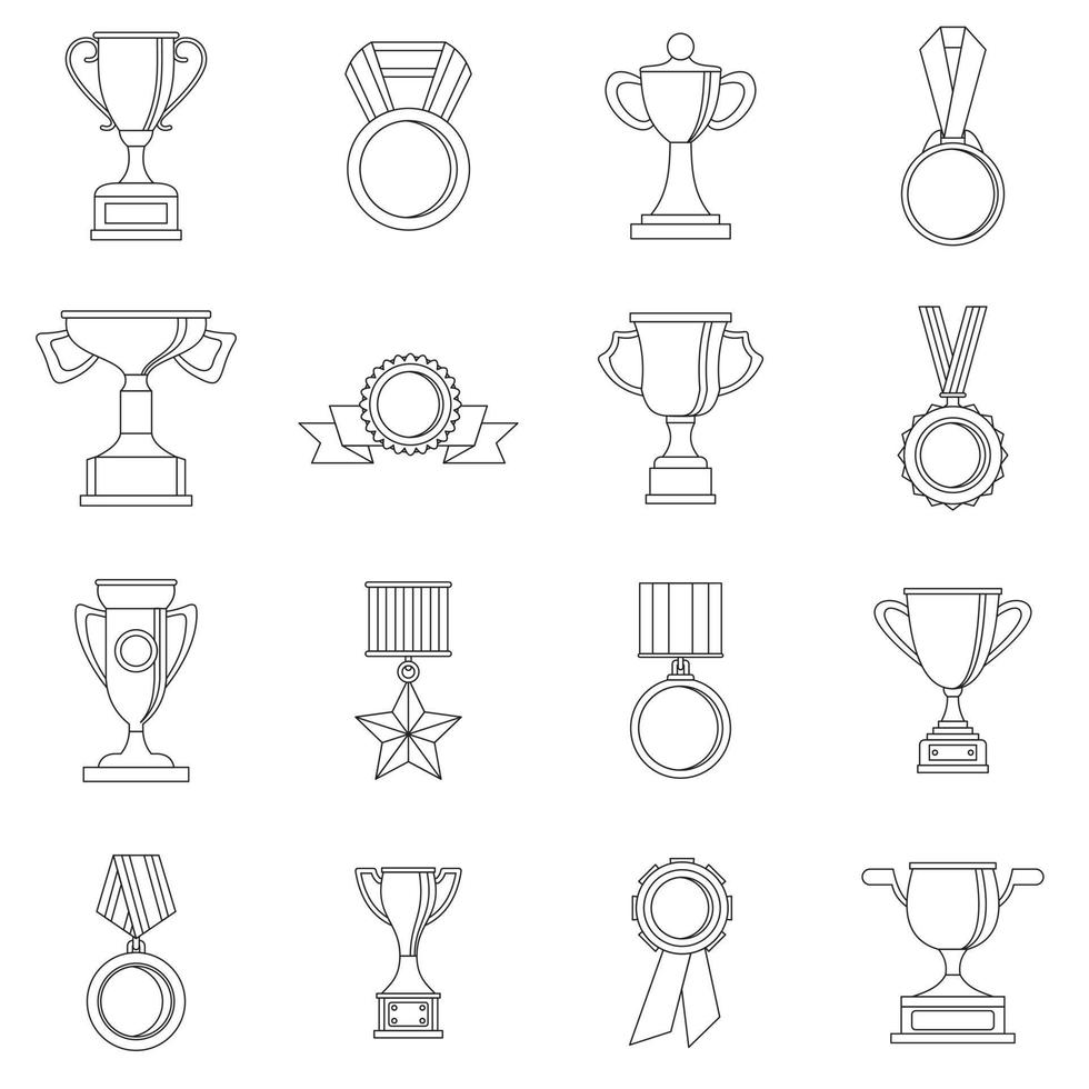 Trophy icons set, outline style vector