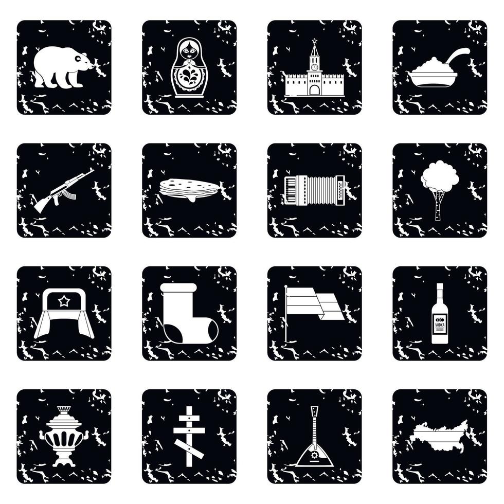 Russia icons set, grunge style vector