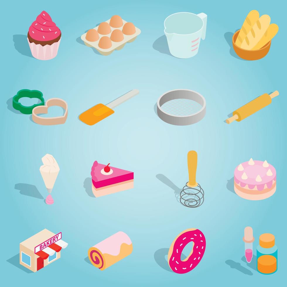 Bakery isometric set icons vector