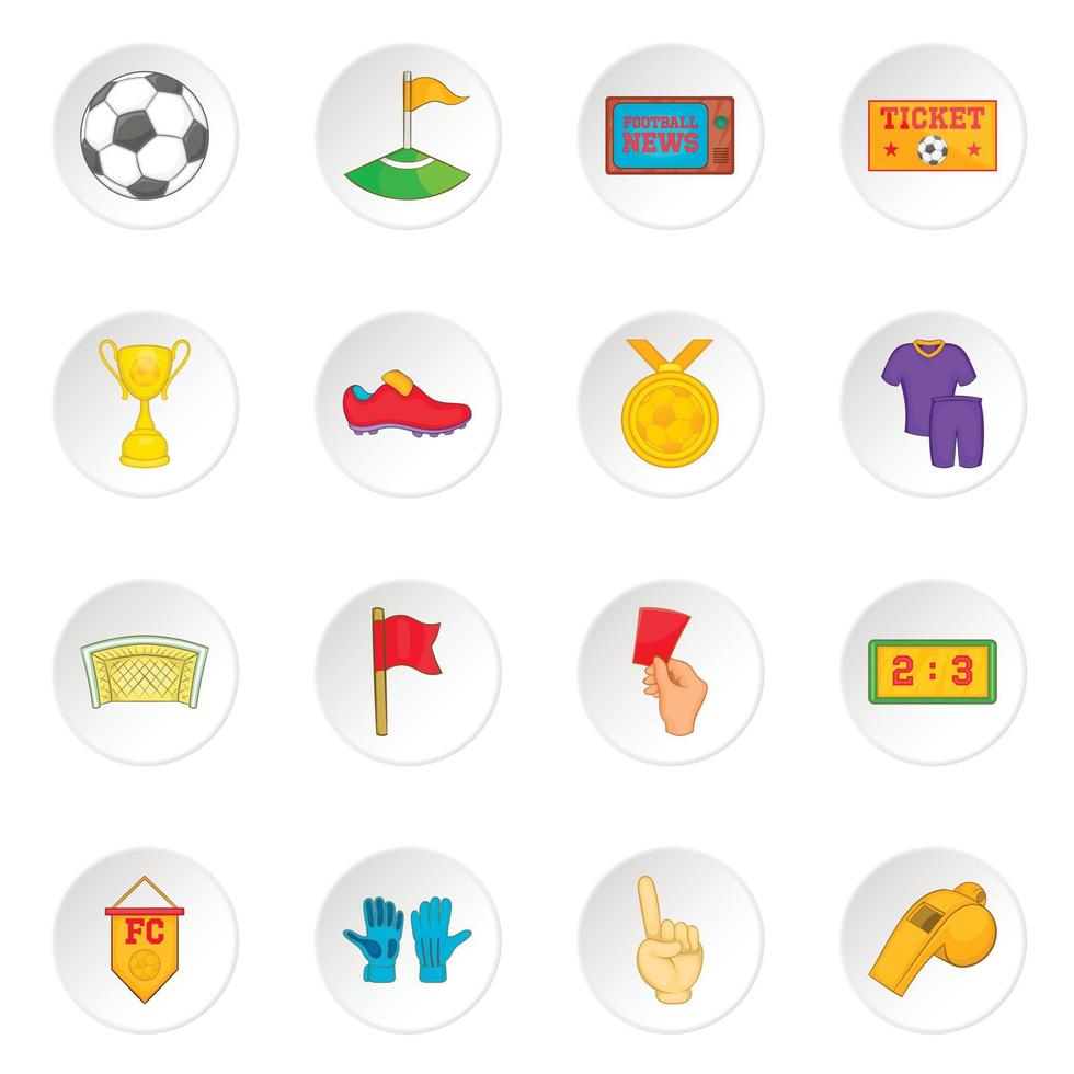 Soccer icons set, cartoon style vector