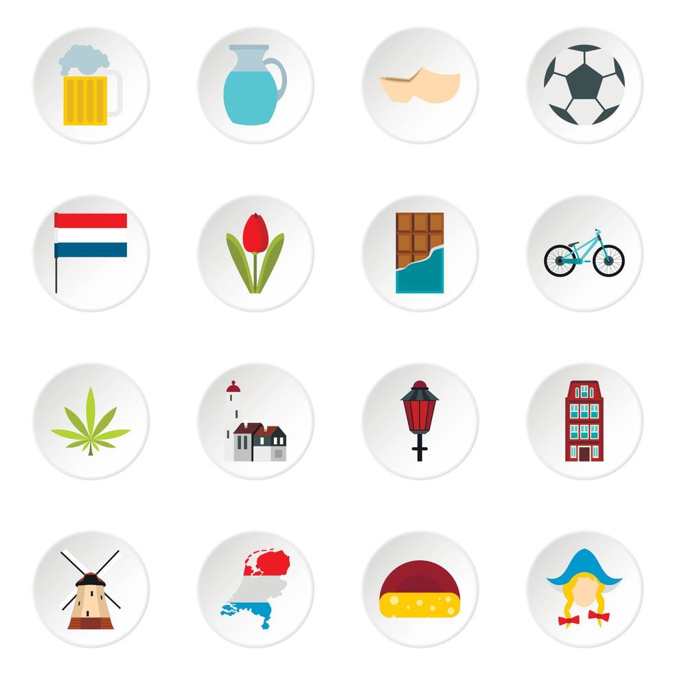 Netherlands icons set, flat style vector