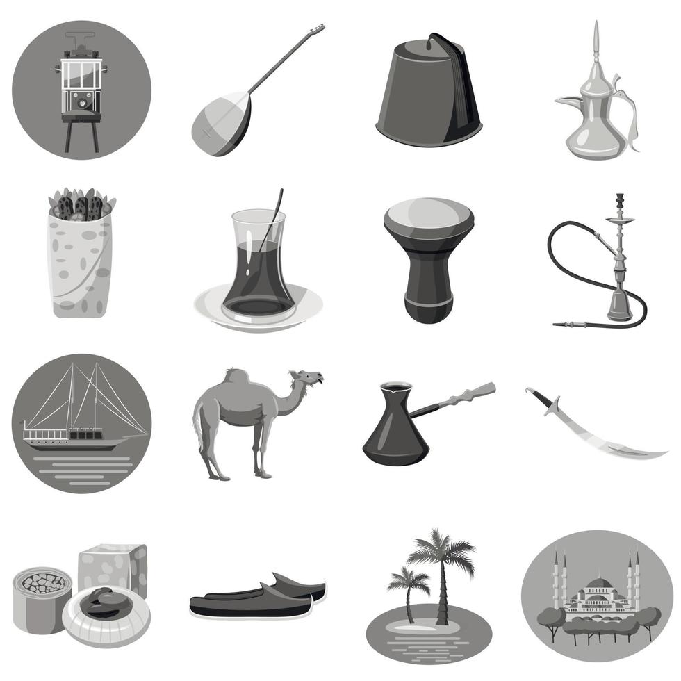 Turkey icons set, gray monochrome style vector