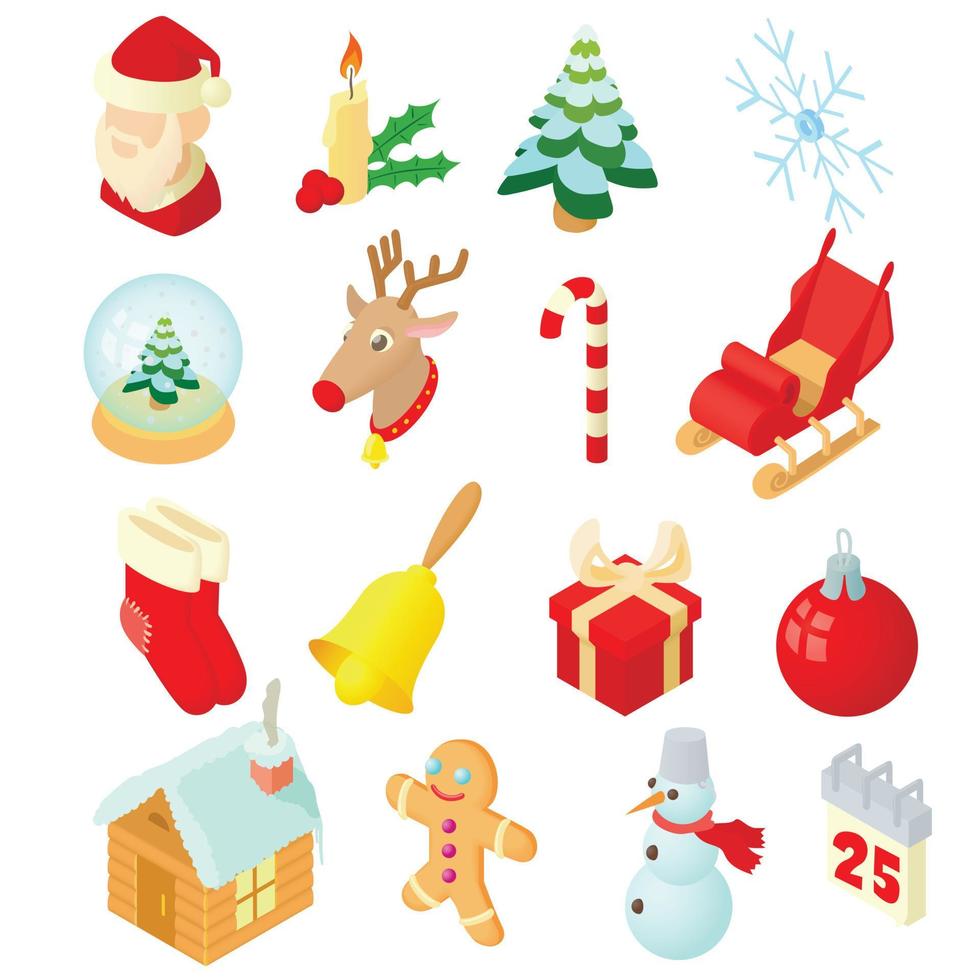 Christmas icons set, isometric 3d style vector