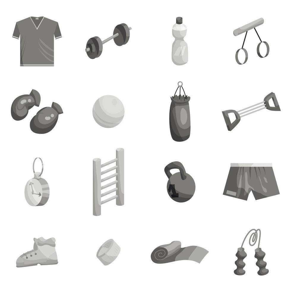 Fitness icons set, black monochrome style vector