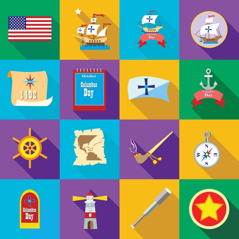 Columbus Day icons set, flatstyle vector