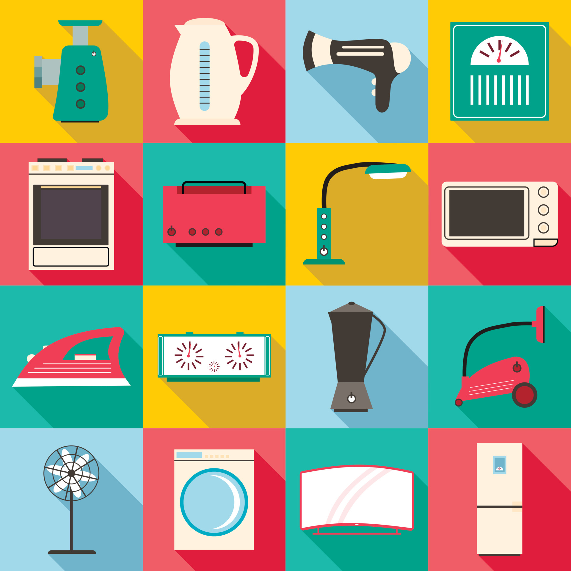 Household appliances icons set, flat style 5313649 Vector Art at Vecteezy