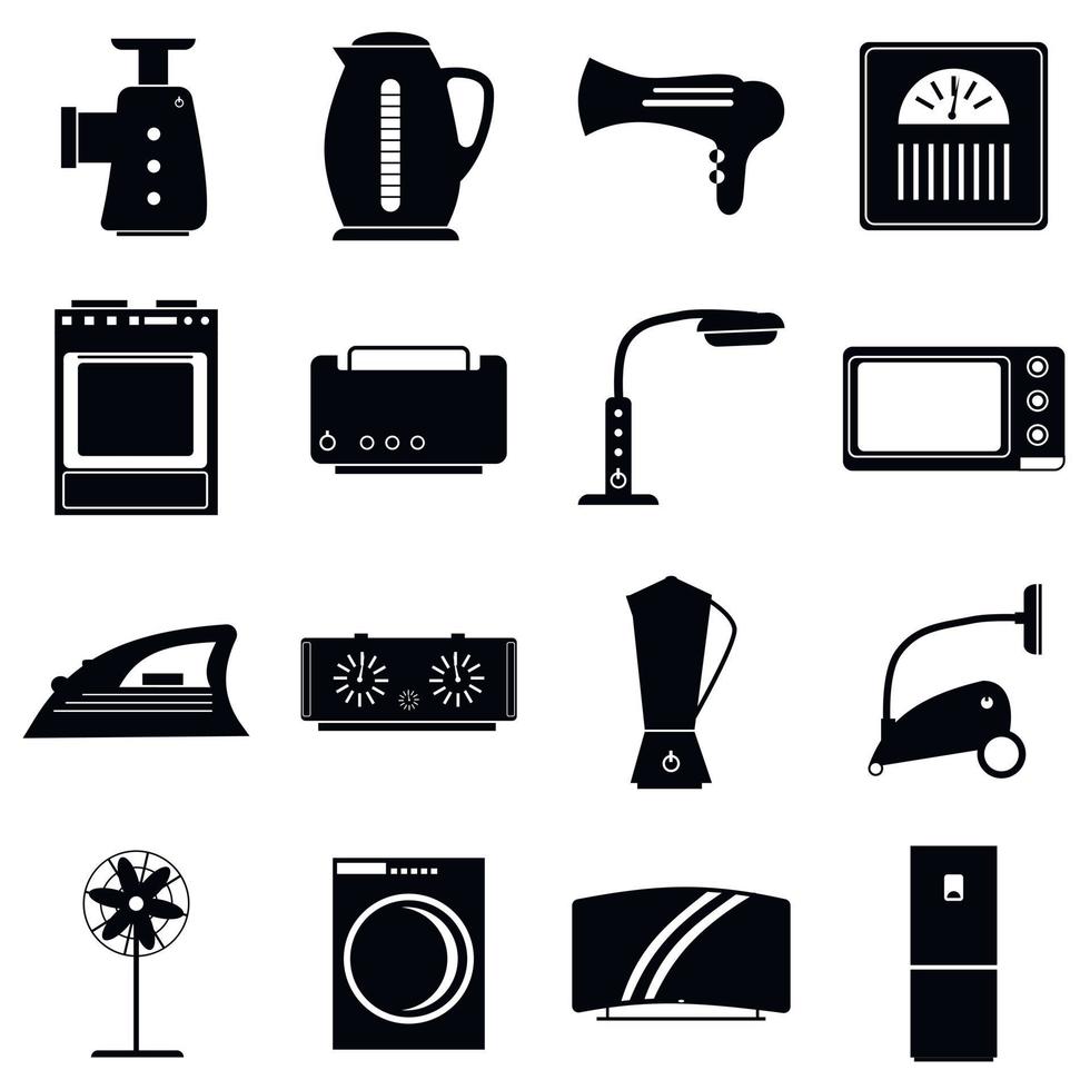 Household appliances icons set, simple style vector