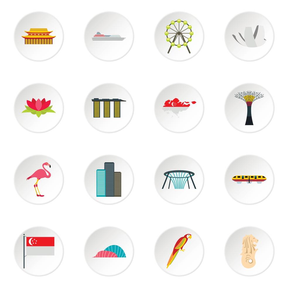 Singapore icons set, flat style vector