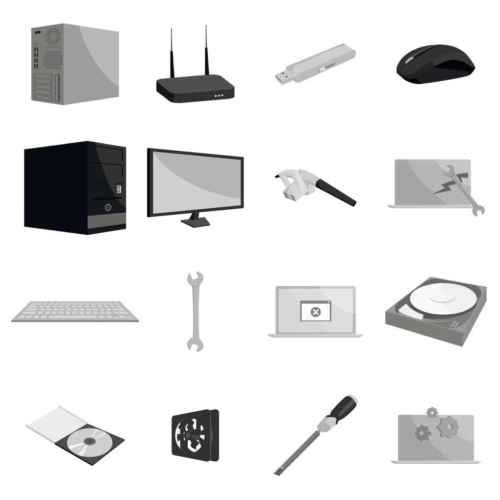 Computer hardware and technology icons set vector