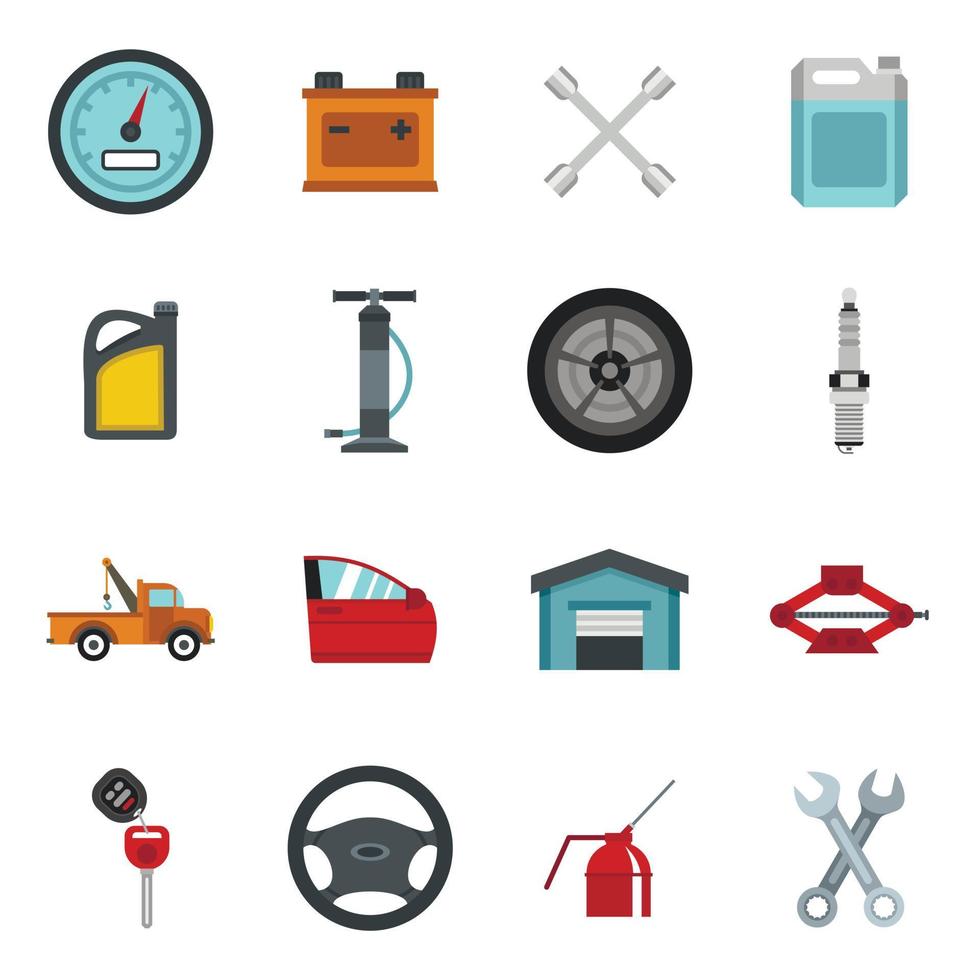 conjunto de iconos de mantenimiento y reparación de automóviles, estilo plano vector