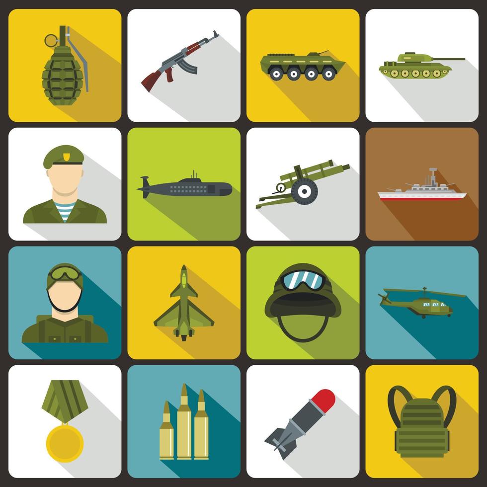 iconos de guerra establecidos en estilo plano vector