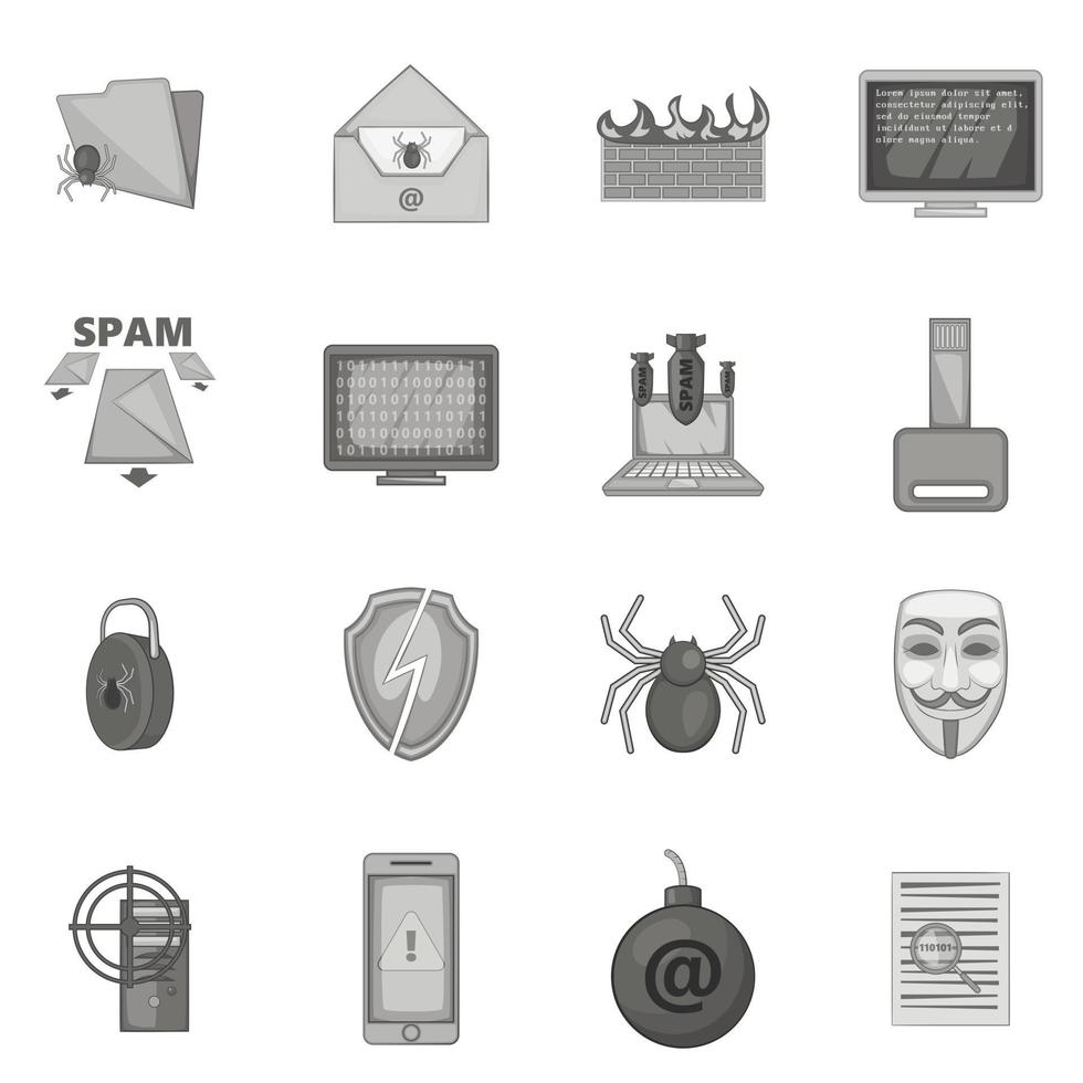 conjunto de iconos de seguridad informática, estilo monocromo gris vector