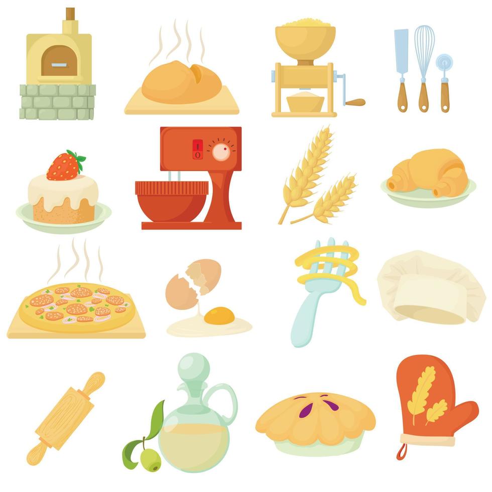 conjunto de iconos de panadería, estilo de dibujos animados vector