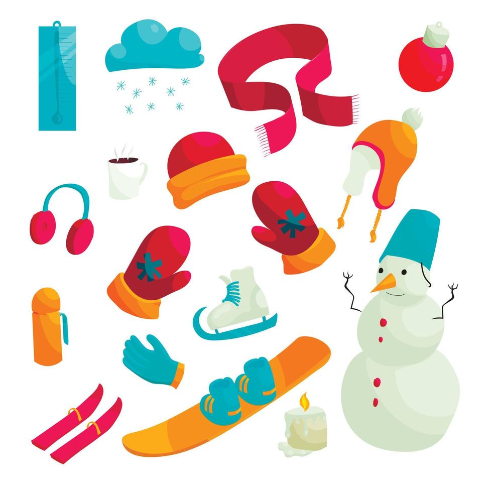 Winter icons set in flat style vector