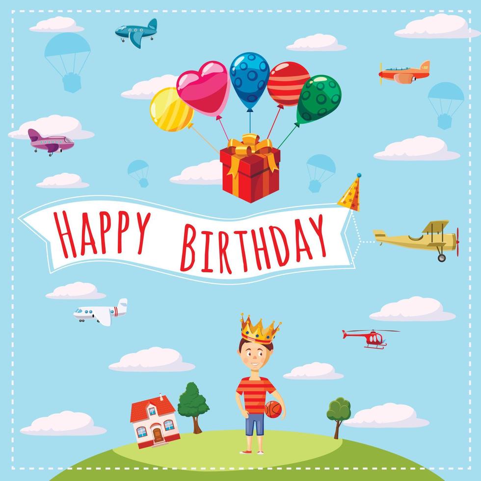 Happy Birthday landscape concept, cartoon style vector