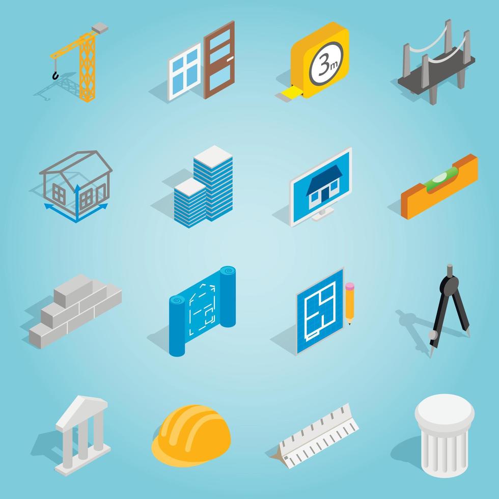 Architecture set icons, isometric 3d style vector