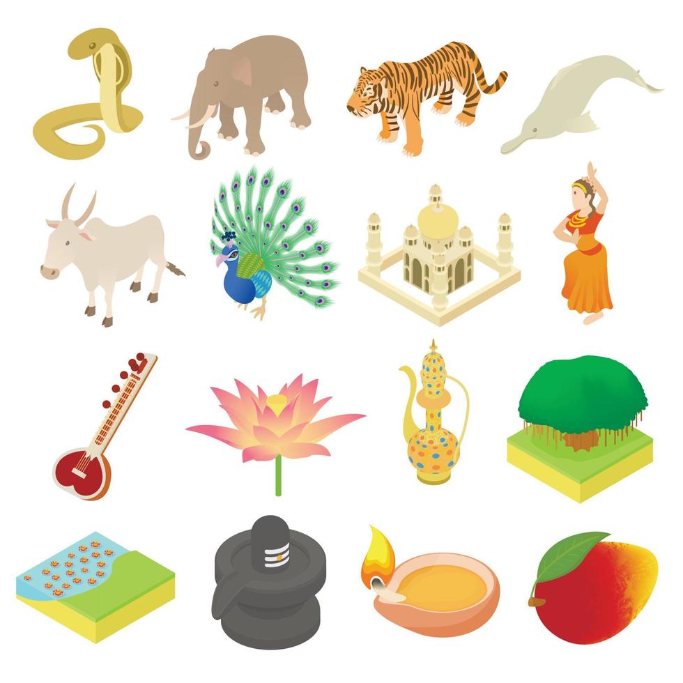 India icons set, isometric 3d style vector