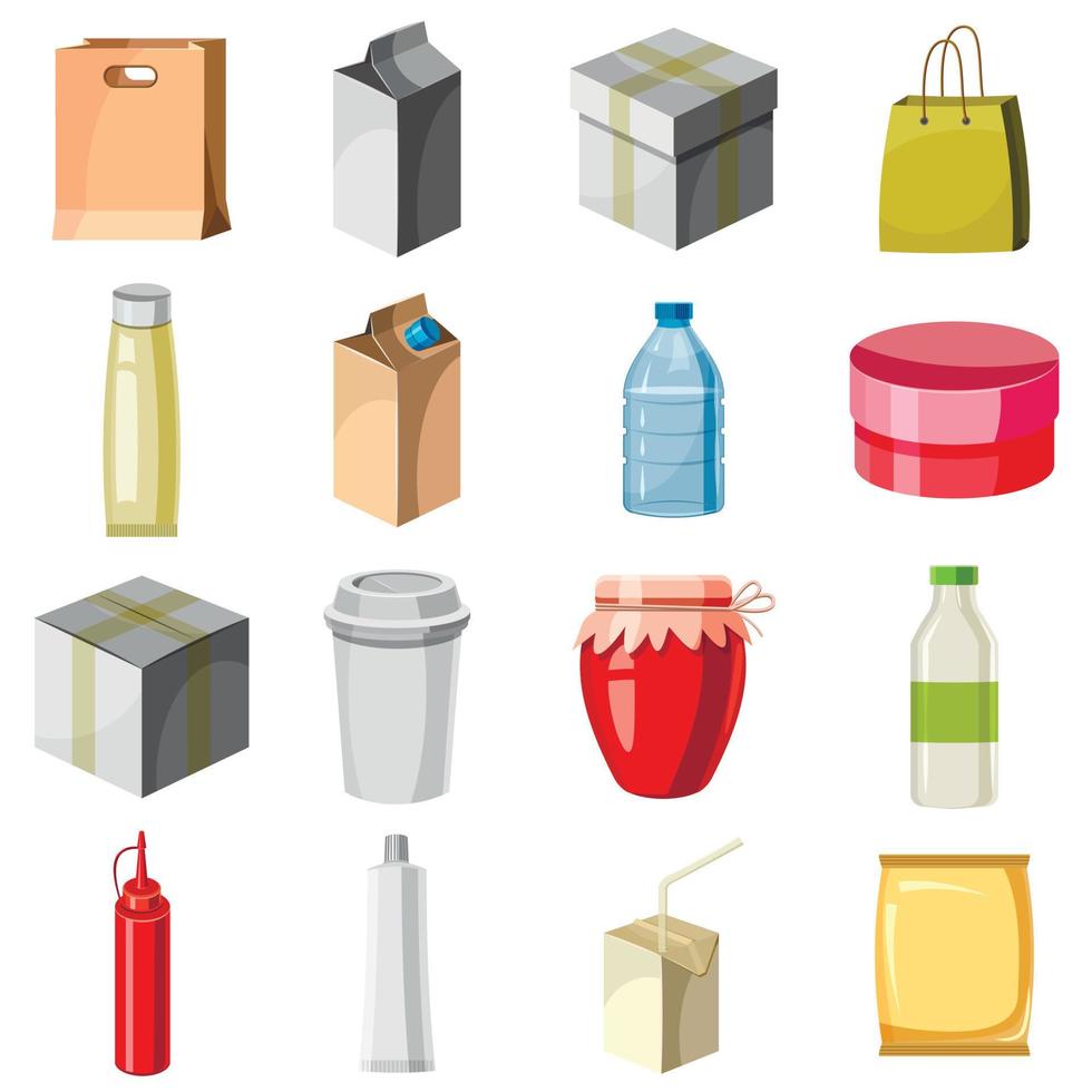 Package container icons set, cartoon style vector