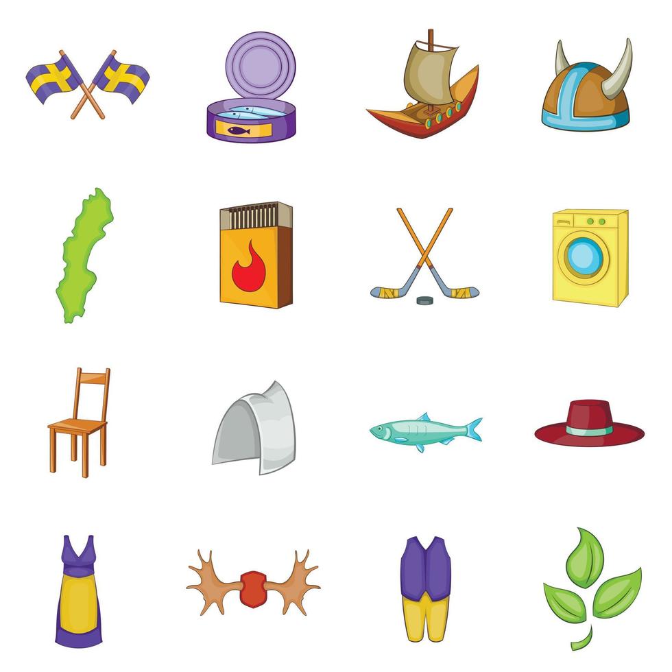 Sweden icons set, cartoon style vector