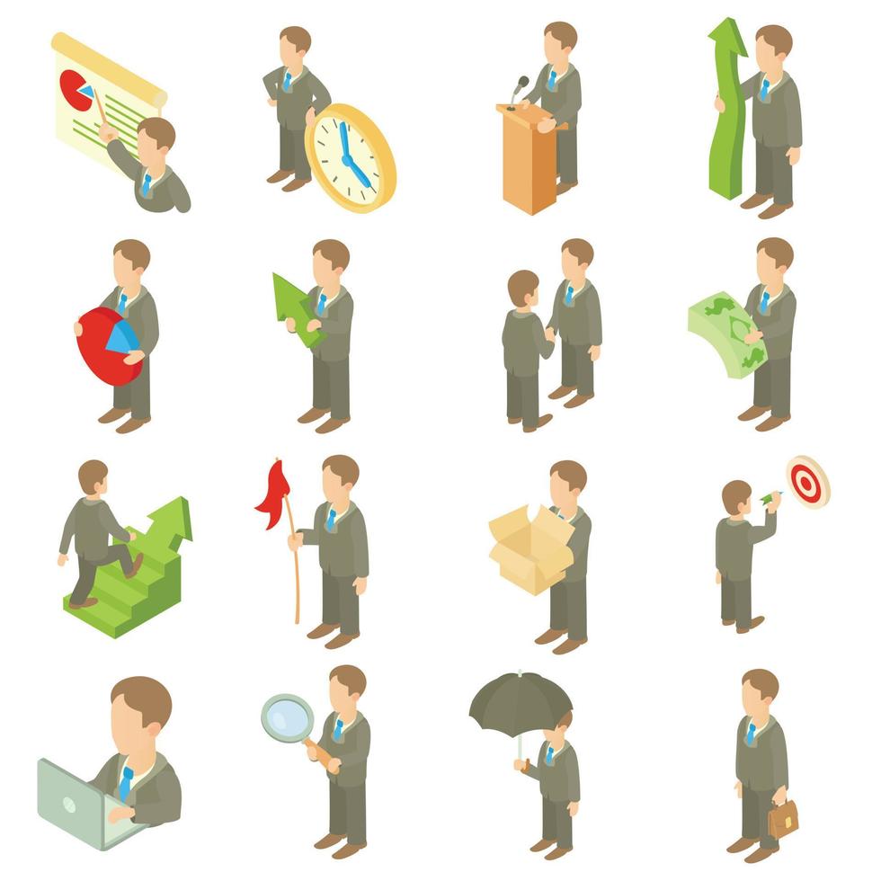 Business icons set, cartoon style vector