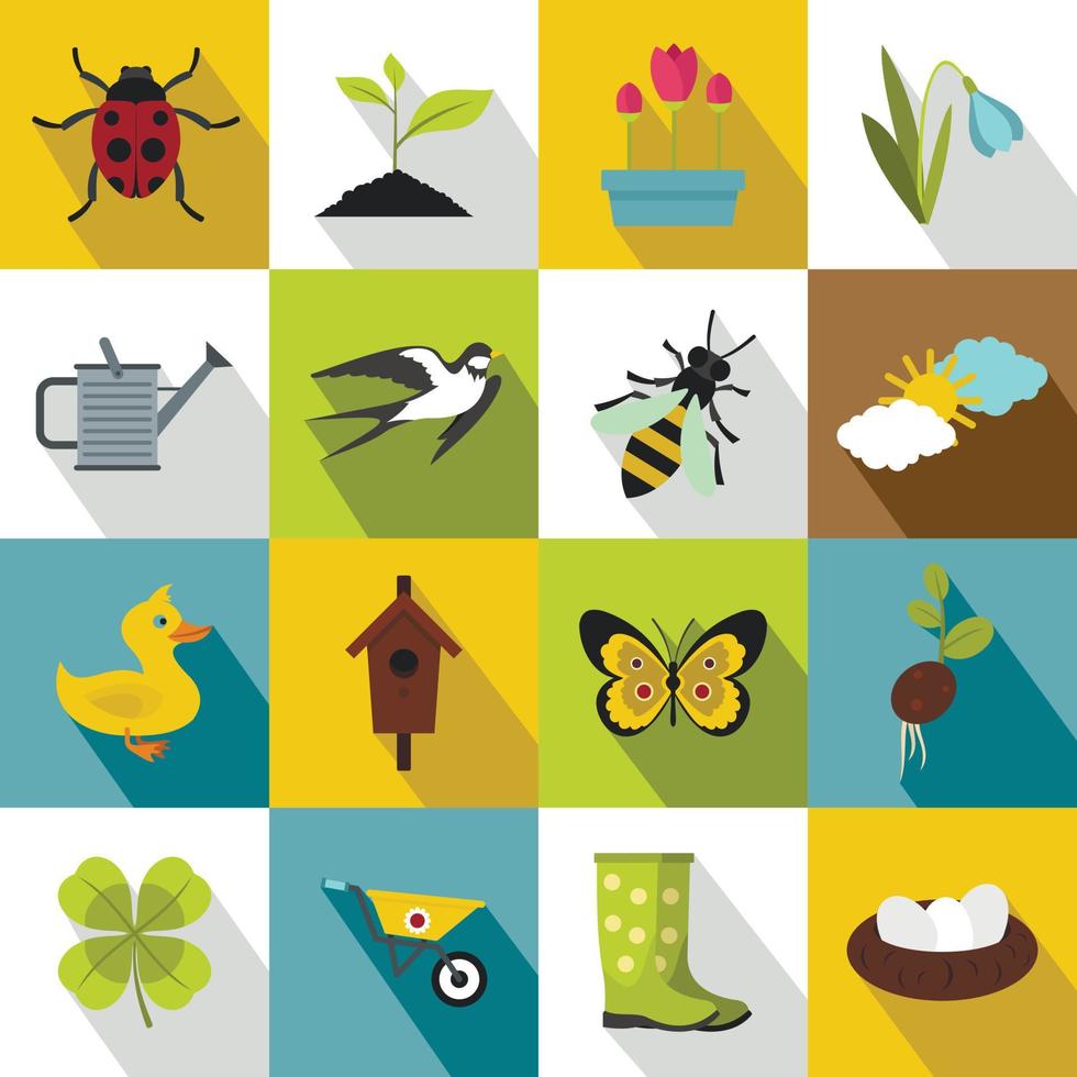 Spring icons set, flat style 5314175 Vector Art at Vecteezy
