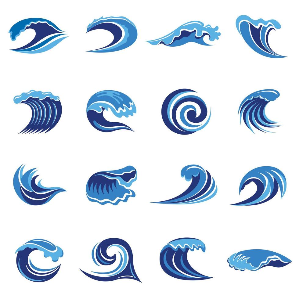 conjunto de iconos de ondas azules, estilo simple vector