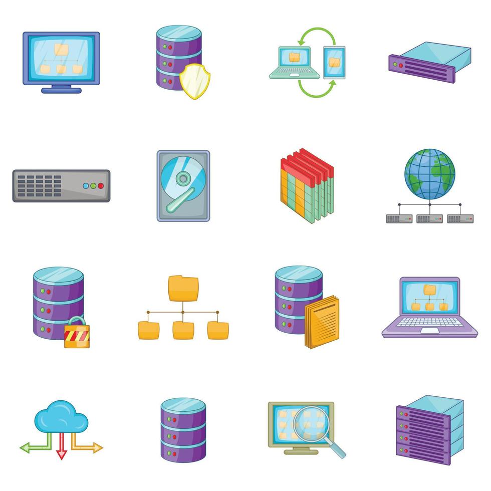 Data base icons set, cartoon style vector