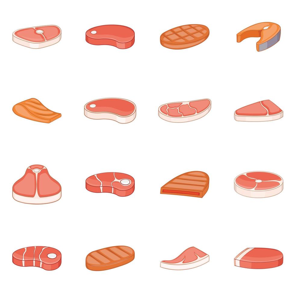 Steak icons set, cartoon style vector